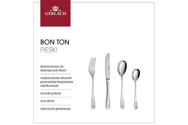 Sztućce dla Dzieci Gerlach Bon Ton Pieski Grawer Prezent na Chrzest Roczek