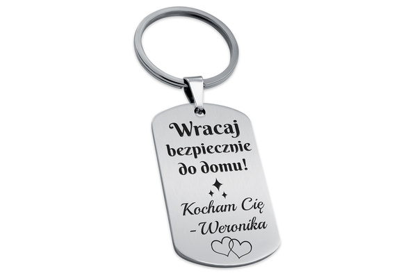 Brelok do Kluczy z GRAWEREM Srebrny Stalowy Prosty na Prezent