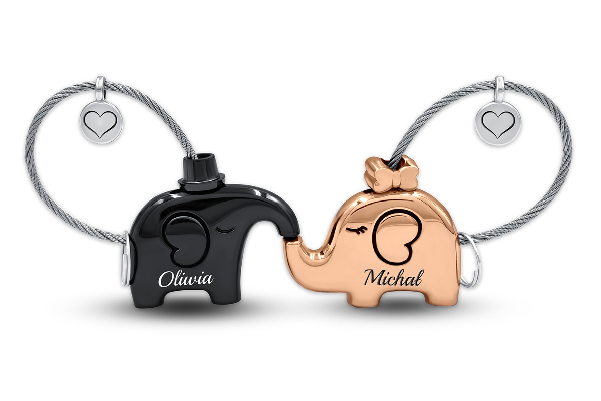 Brelok dla Par Urocze SŁONIKI z Grawerem Prezent na Walentynki Rocznicę