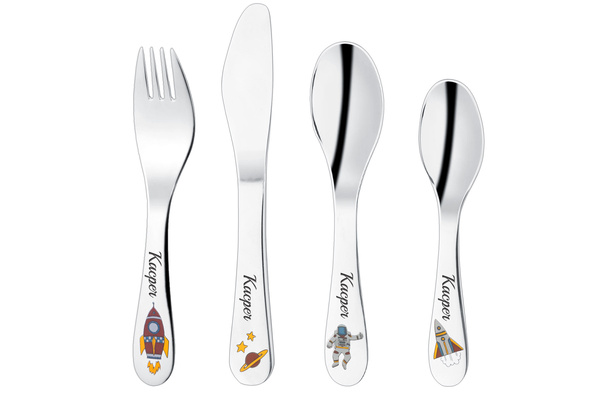 Komplet Sztućców dla Dzieci Astronauta Grawer Prezent na Chrzest Roczek