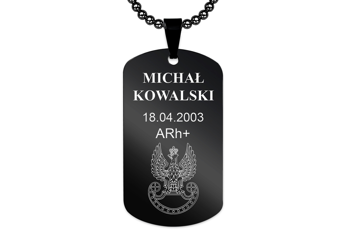 Nieśmiertelnik z GRAWEREM Zdjęcia Męski Stal 316L na Prezent Czarny