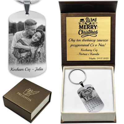 Brelok do Kluczy z GRAWEREM Zdjęcia Stalowy Srebrny Pudełko Premium