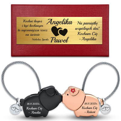 Brelok dla Par Urocze ŚWINKI Magnes z Grawerem Prezent na Rocznicę