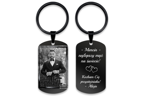 Brelok do Kluczy z GRAWEREM Zdjęcia Stalowy Prosty na Prezent Czarny