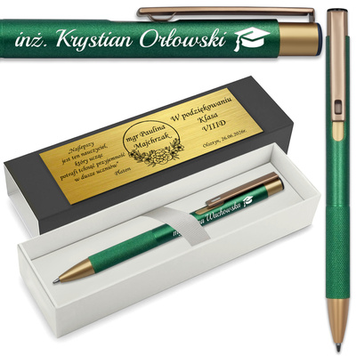 Długopis z GRAWEREM Zielony Elegancki Prezent dla Nauczyciela Wychowawcy