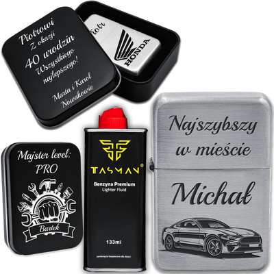 Zapalniczka Benzynowa z GRAWEREM + Pudełko Prezent dla Taty Męża Silver