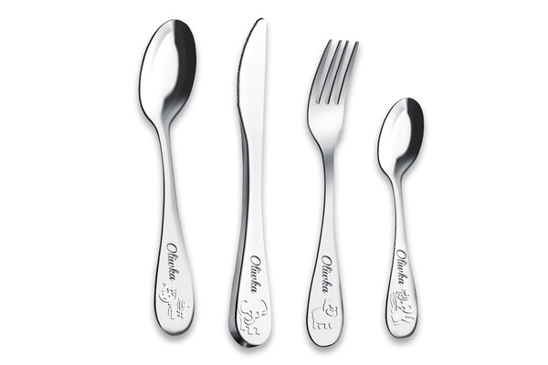 Sztućce dla Dzieci z GRAWEREM Lamart Zwierzątka na Chrzest Roczek Urodzinki