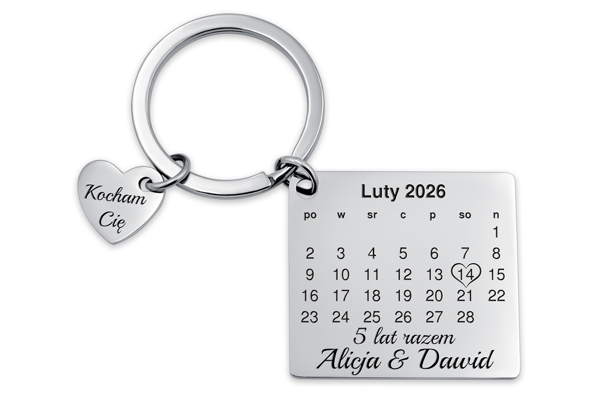 Brelok KALENDARZ z GRAWEREM Zdjęcia Srebrny Prezent na Walentynki Rocznicę