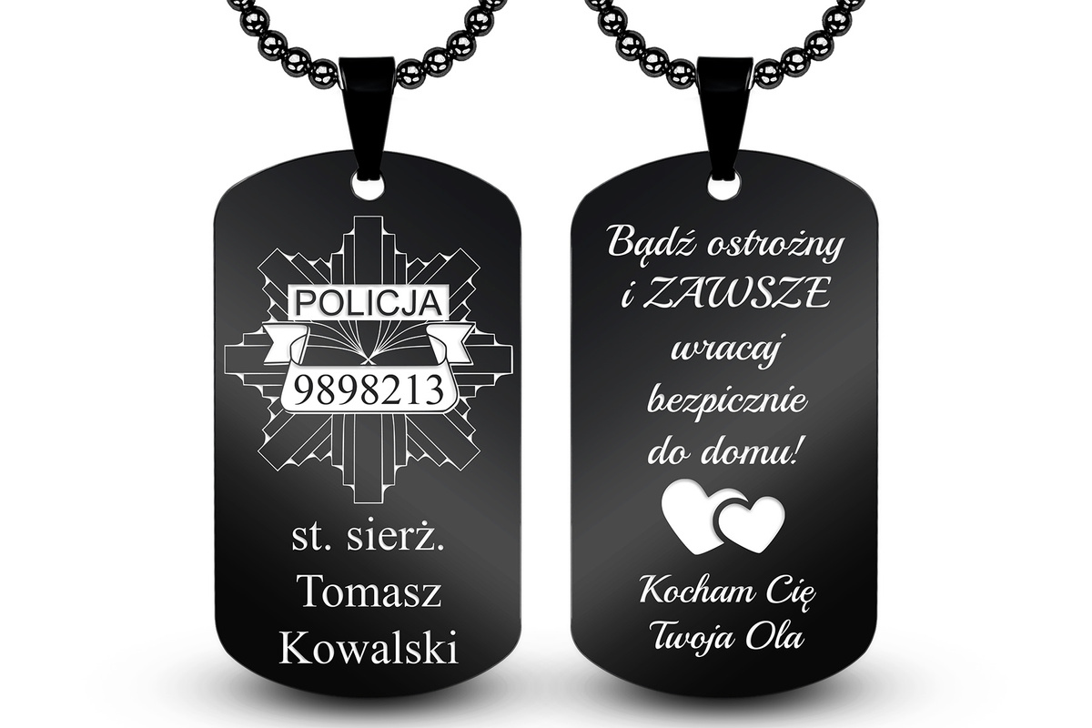 Nieśmiertelnik z GRAWEREM Doskonały Prezent dla Policjanta Czarny