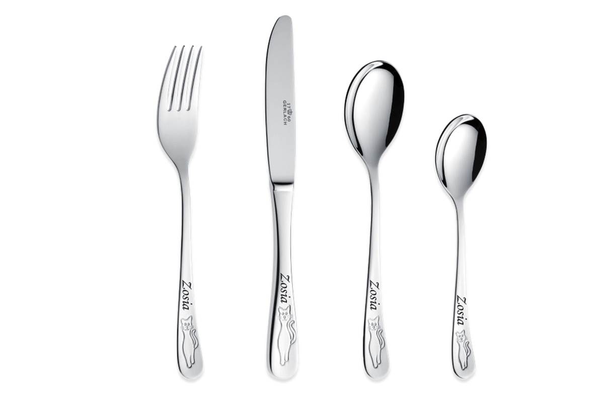 Sztućce dla Dzieci Gerlach Bon Ton Kotki Grawer Prezent na Chrzest Roczek