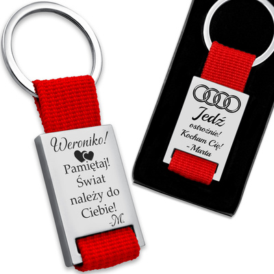 Brelok do Kluczy Metalowy Prostokąt Czerwony z GRAWEREM Prezent dla Taty