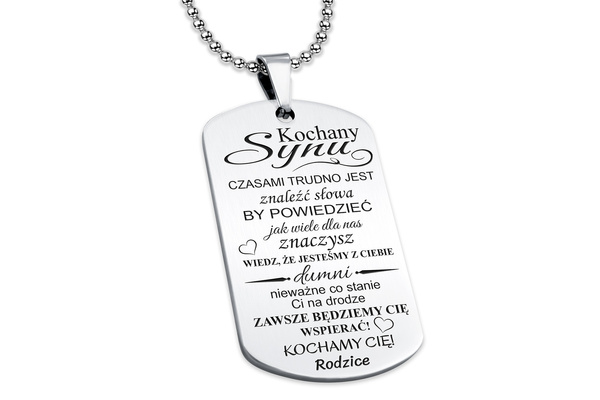 Nieśmiertelnik dla Syna z własnym GRAWEREM Prezent od Mamy Taty Rodziców S