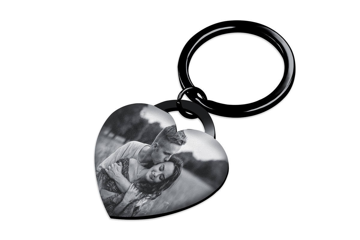 Brelok do Kluczy Serce z GRAWEREM Prezent dla Chłopaka Męża Czarny