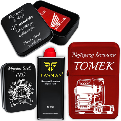 Zapalniczka Benzynowa z GRAWEREM + Pudełko Prezent na Święta RED