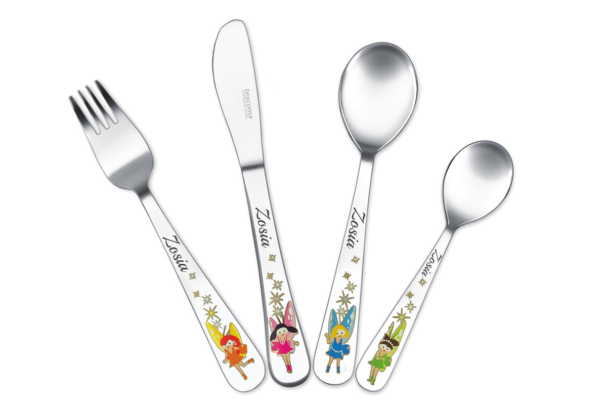 Sztućce dla Dzieci Tescoma Bambini WRÓŻKI Grawer Prezent na Chrzest Roczek