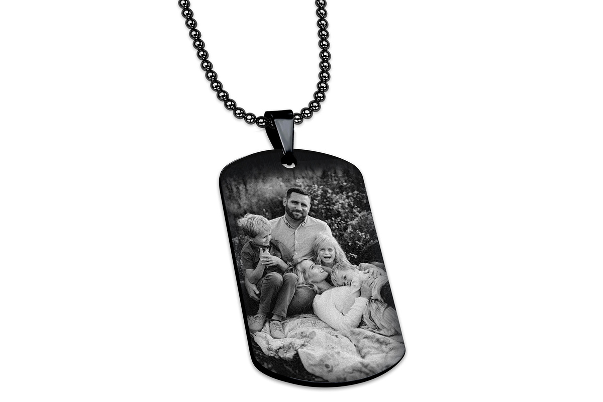 Nieśmiertelnik z GRAWEREM Zdjęcia Męski Stal 316L na Prezent Czarny