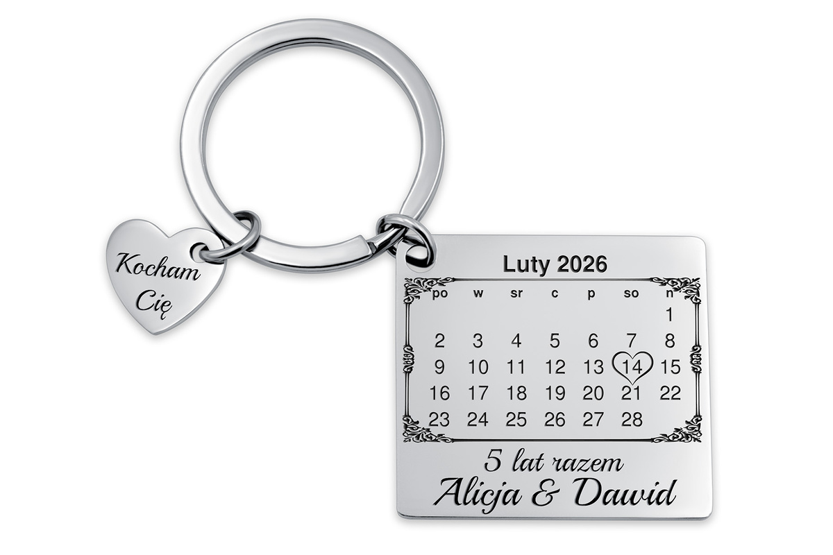 Brelok KALENDARZ z GRAWEREM Zdjęcia Srebrny Prezent na Walentynki Rocznicę
