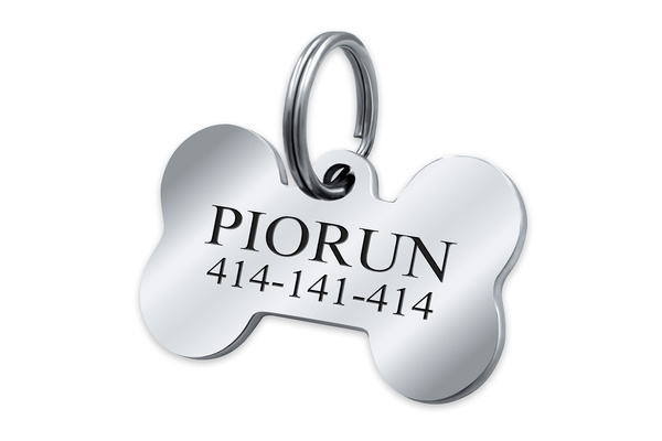 Adresówka Identyfikator dla Psa Kość Srebrna MOCNA Stal Nierdzewna GRAWER