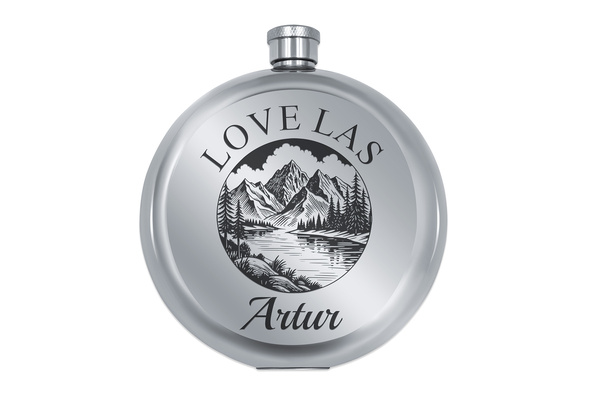 Piersiówka z GRAWEREM Okrągła 240ml GRAWER + Skórzane ETUI - Prezent