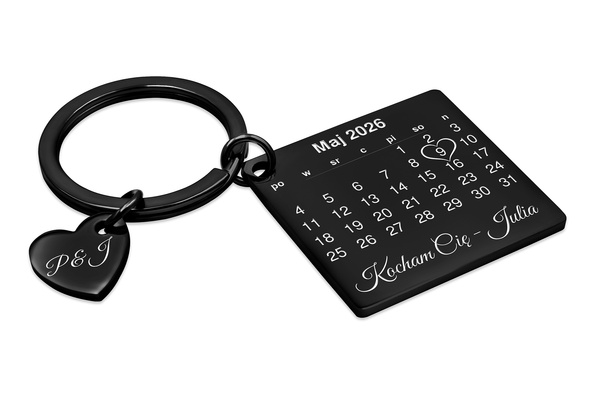 Brelok KALENDARZ z GRAWEREM Zdjęcia Czarny Prezent na Walentynki Rocznicę