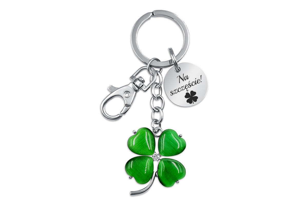 Brelok do Kluczy Koniczynka z Kryształkiem Grawer GRATIS na Prezent 