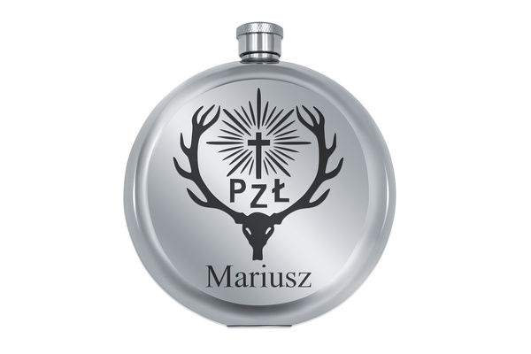 Piersiówka z GRAWEREM Okrągła 240ml GRAWER + Skórzane ETUI - Prezent