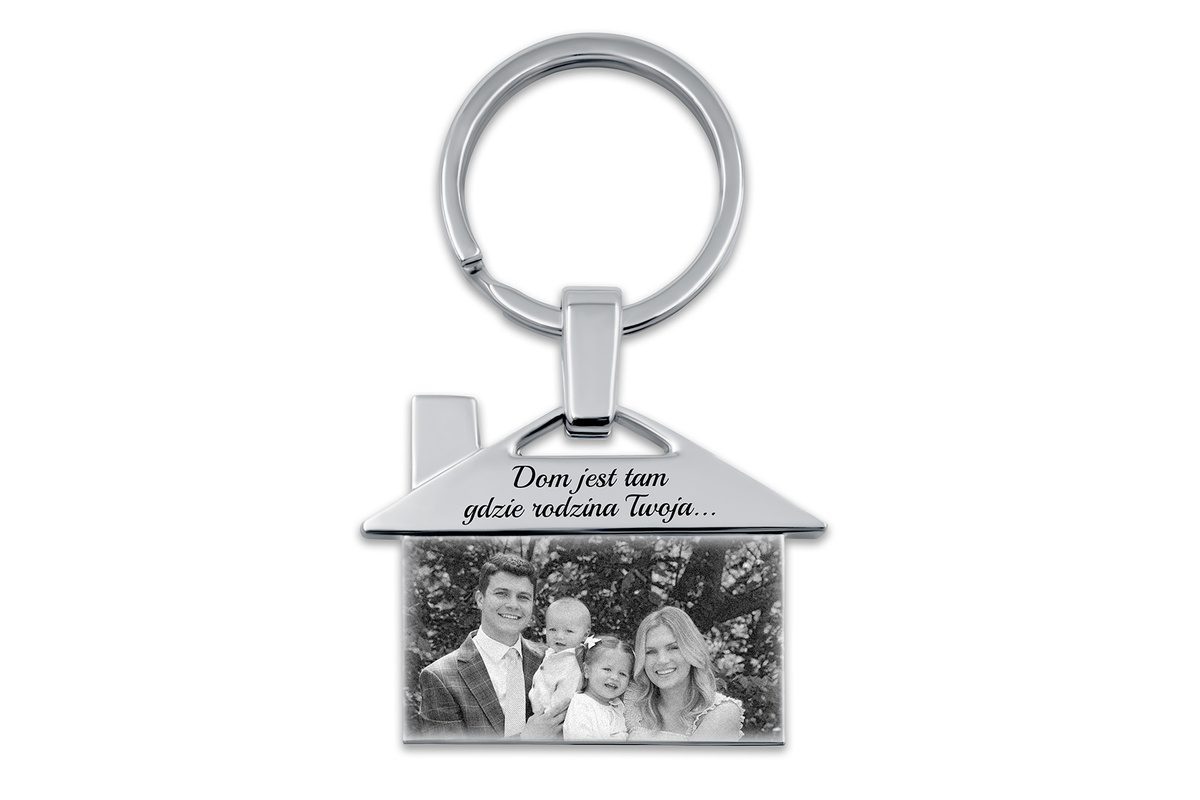 Brelok do Kluczy Domek z GRAWEREM Zdjęcia Stalowy na Prezent Srebrny