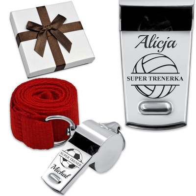 Gwizdek Metalowy Prezent dla Trenera Nauczyciela WF Wychowawcy GRAWER RED