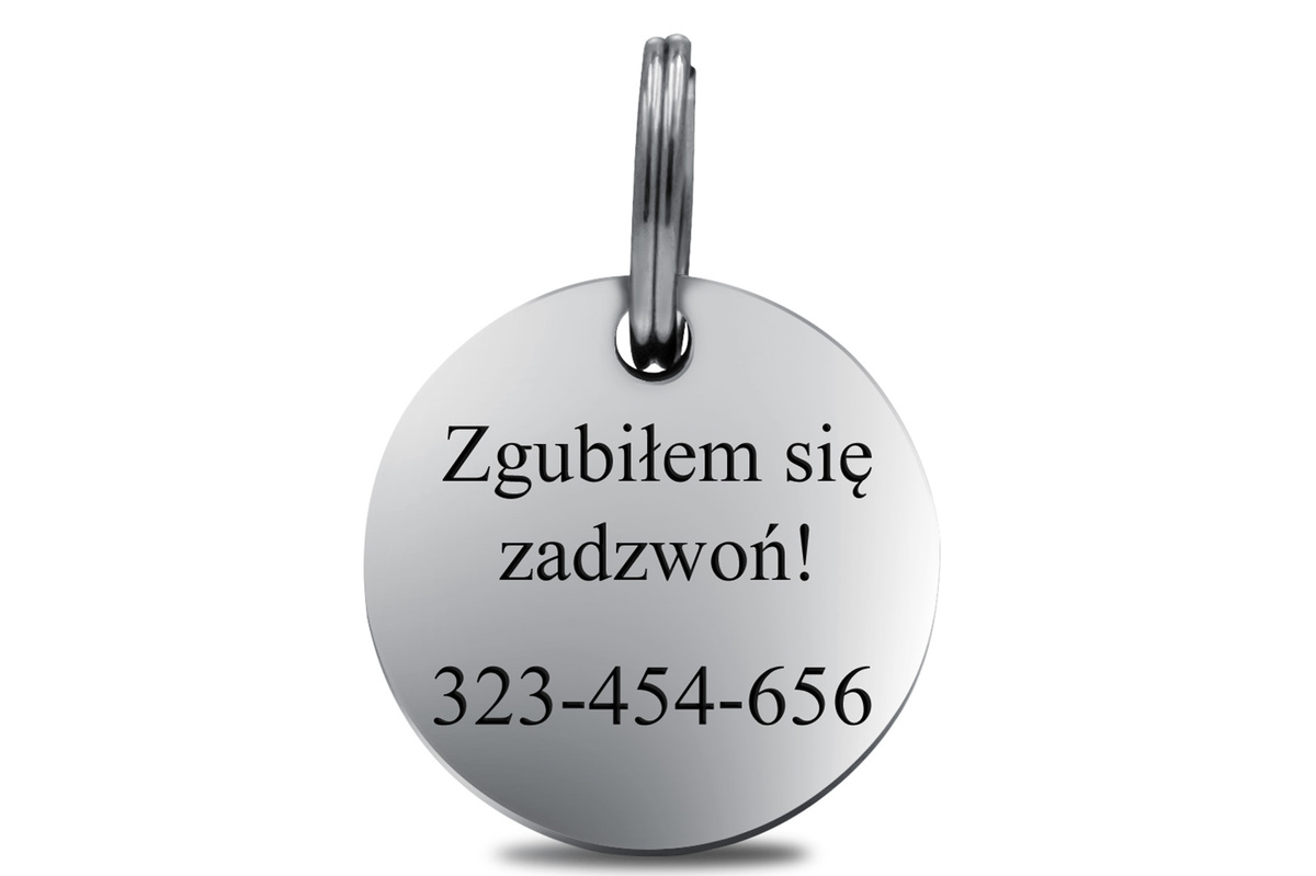 Adresówka Identyfikator dla Psa Okrągła Srebrna MOCNA Stal 316L GRAWER