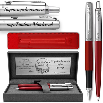 Pióro Wieczne i Długopis Parker Jotter 60 Czerwone z ETUI Red i GRAWEREM