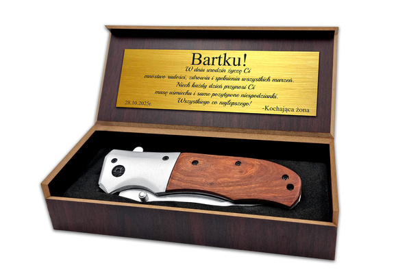 Prezent na Święta Zestaw Nóż Myśliwski + Piersiówka Okrągła z Grawerem