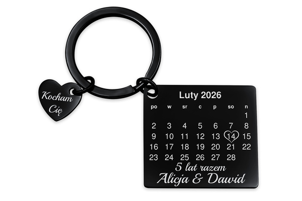Brelok KALENDARZ z GRAWEREM Zdjęcia Czarny Prezent na Walentynki Rocznicę