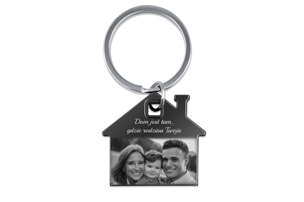 Brelok do Kluczy Domek z GRAWEREM Zdjęcia Stalowy na Prezent Czarny