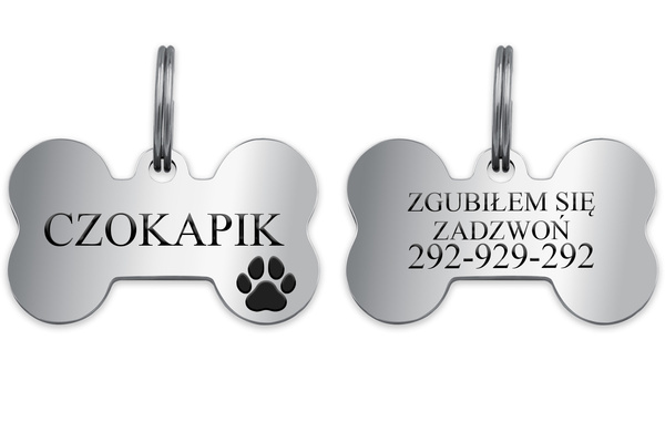 Adresówka Identyfikator dla Psa Kość Srebrna MOCNA Stal Nierdzewna GRAWER