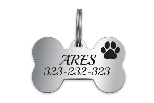 Adresówka Identyfikator dla Psa Kość Srebrna MOCNA Stal Nierdzewna GRAWER