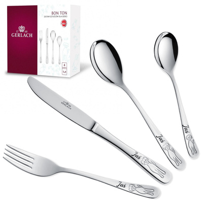 Sztućce dla Dzieci Gerlach Bon Ton Pieski Grawer Prezent na Chrzest Roczek