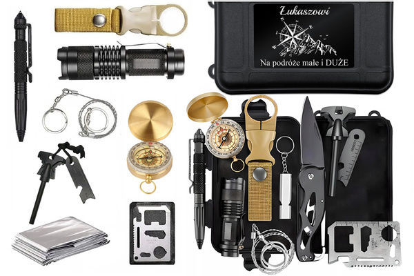  Prezent na Święta ZESTAW SURVIVALOWY 12w1 + Nieśmiertelnik Stalowy GRAWER