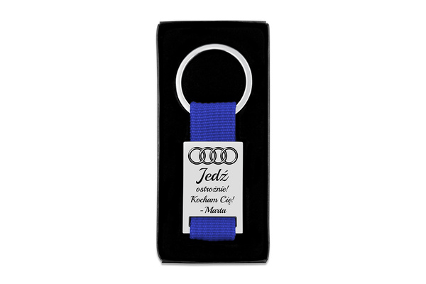 Brelok do Kluczy Metalowy Prostokąt Niebieski z GRAWEREM Prezent dla Taty