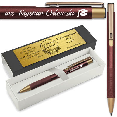 Długopis z GRAWEREM Burgund Elegancki Prezent dla Nauczyciela Wychowawcy