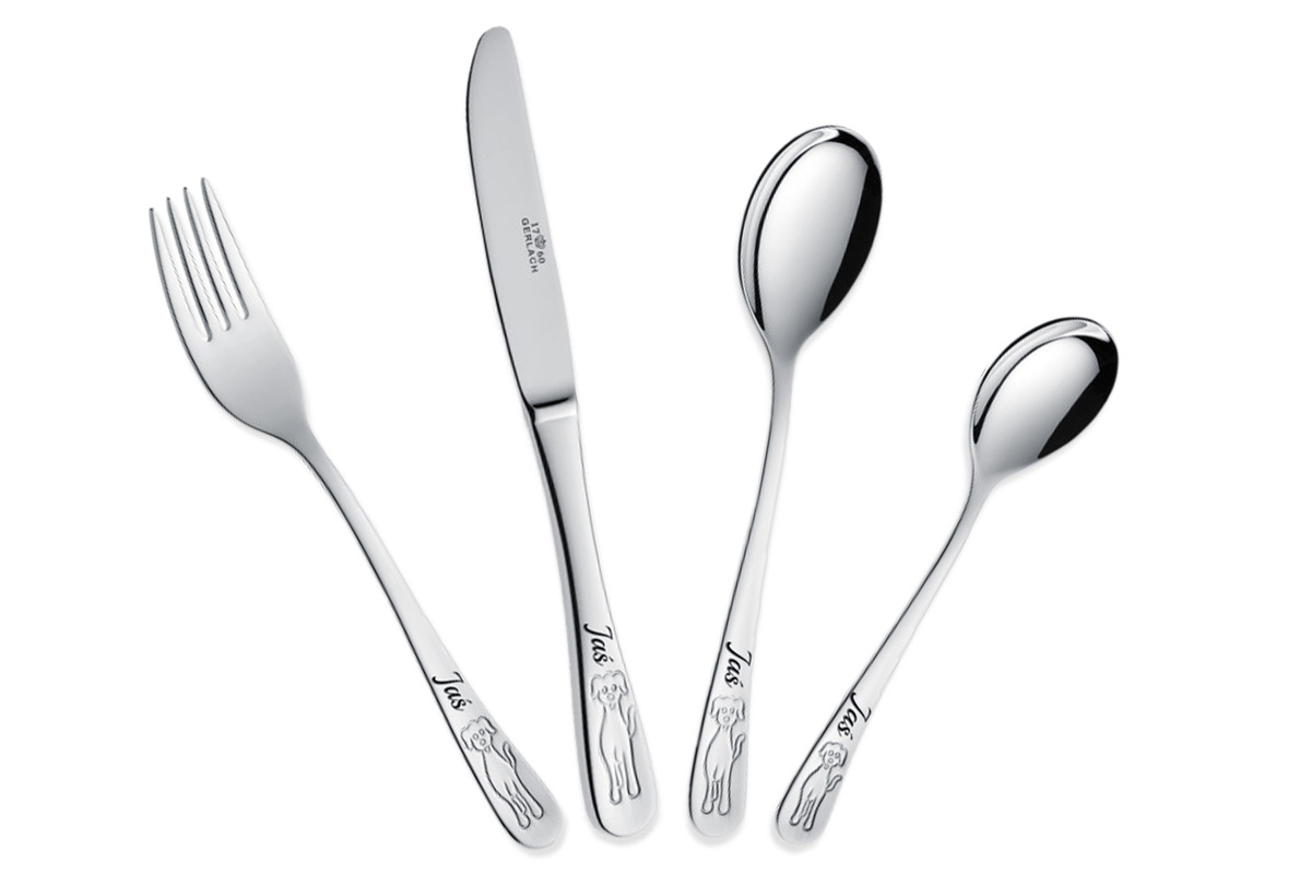 Sztućce dla Dzieci Gerlach Bon Ton Pieski Grawer Prezent na Chrzest Roczek