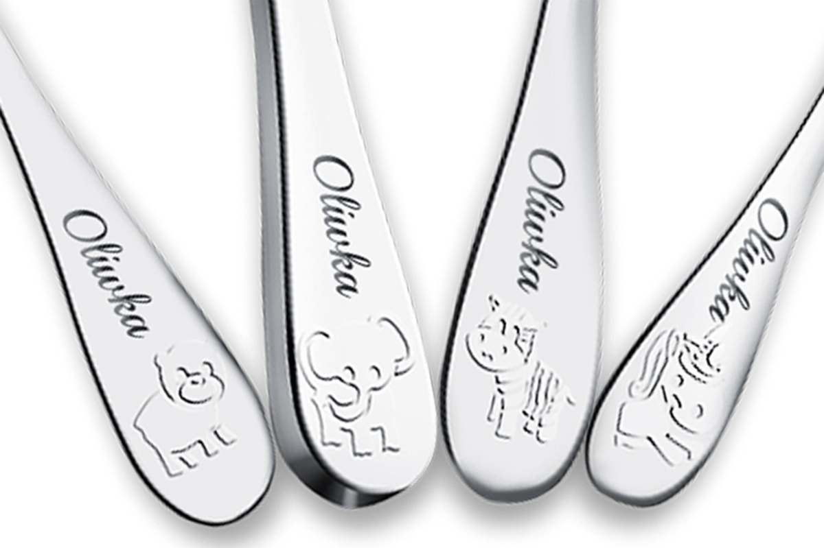 Sztućce dla Dzieci z GRAWEREM Lamart Zwierzątka na Chrzest Roczek Urodzinki