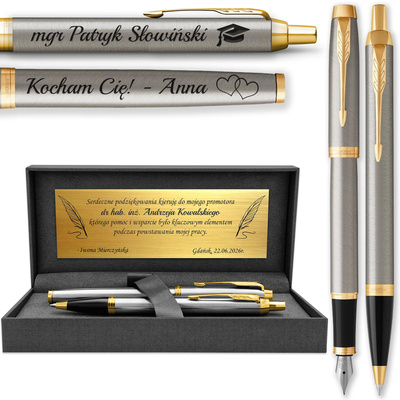 Pióro Wieczne i Długopis Parker IM Brushed GT Pozłacane z GRAWEREM Prezent
