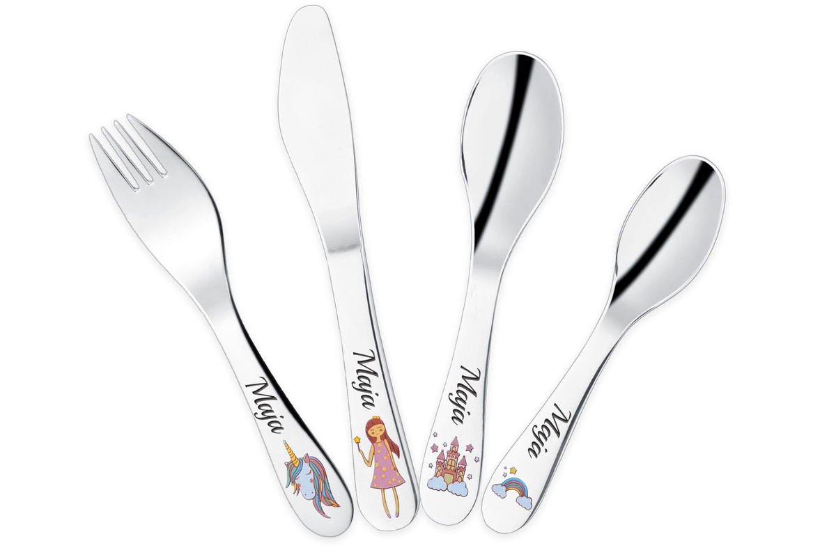 Komplet Sztućców dla Dzieci Jednorożec Grawer Prezent na Chrzest Roczek