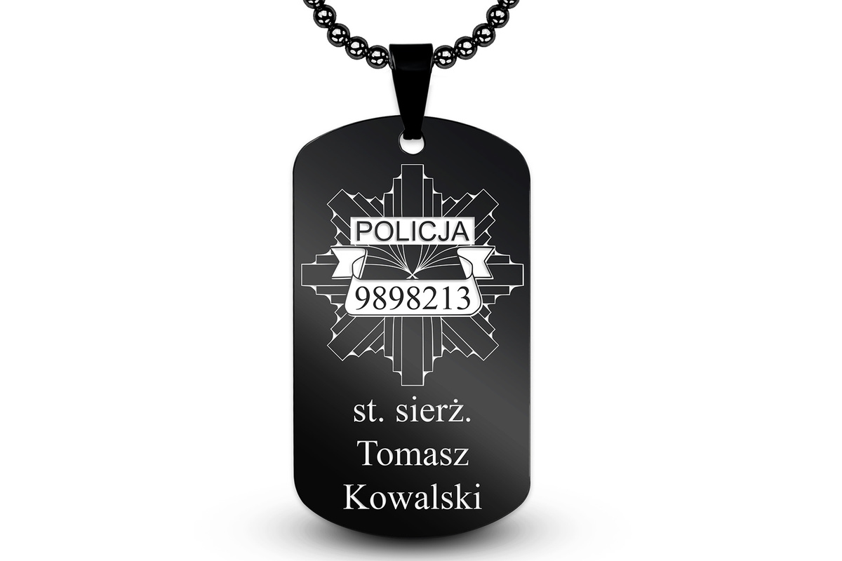 Nieśmiertelnik z GRAWEREM Doskonały Prezent dla Policjanta Czarny