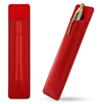 Skórzane Etui Parker Czerwone na Długopis Pióro Ołówek - Slim