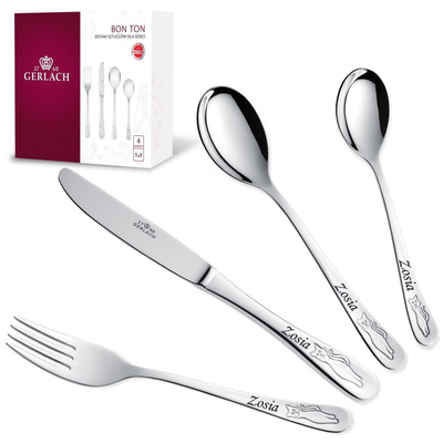 Sztućce dla Dzieci Gerlach Bon Ton Kotki Grawer Prezent na Chrzest Roczek