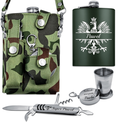 Zestaw Premium Piersiówka 270 ml Scyzoryk Etui + Kieliszek dla Żołnierza