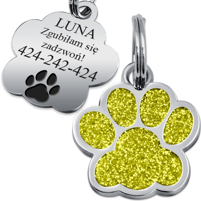 Adresówka Identyfikator dla Psa Kota Łapka Żółta METAL GRAWER Gratis