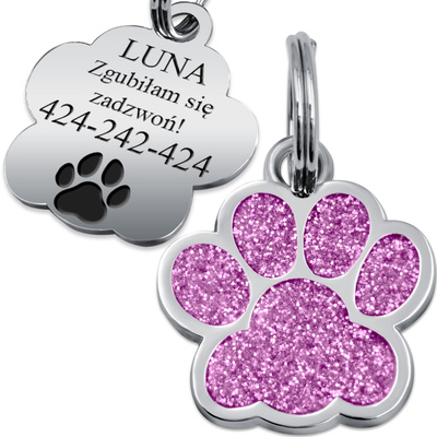 Adresówka Identyfikator dla Psa Kota Łapka Jasny Róż METAL GRAWER Gratis