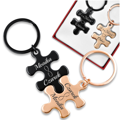 Brelok dla Par PUZZLE z Grawerem Prezent na Walentynki Rocznicę Związku